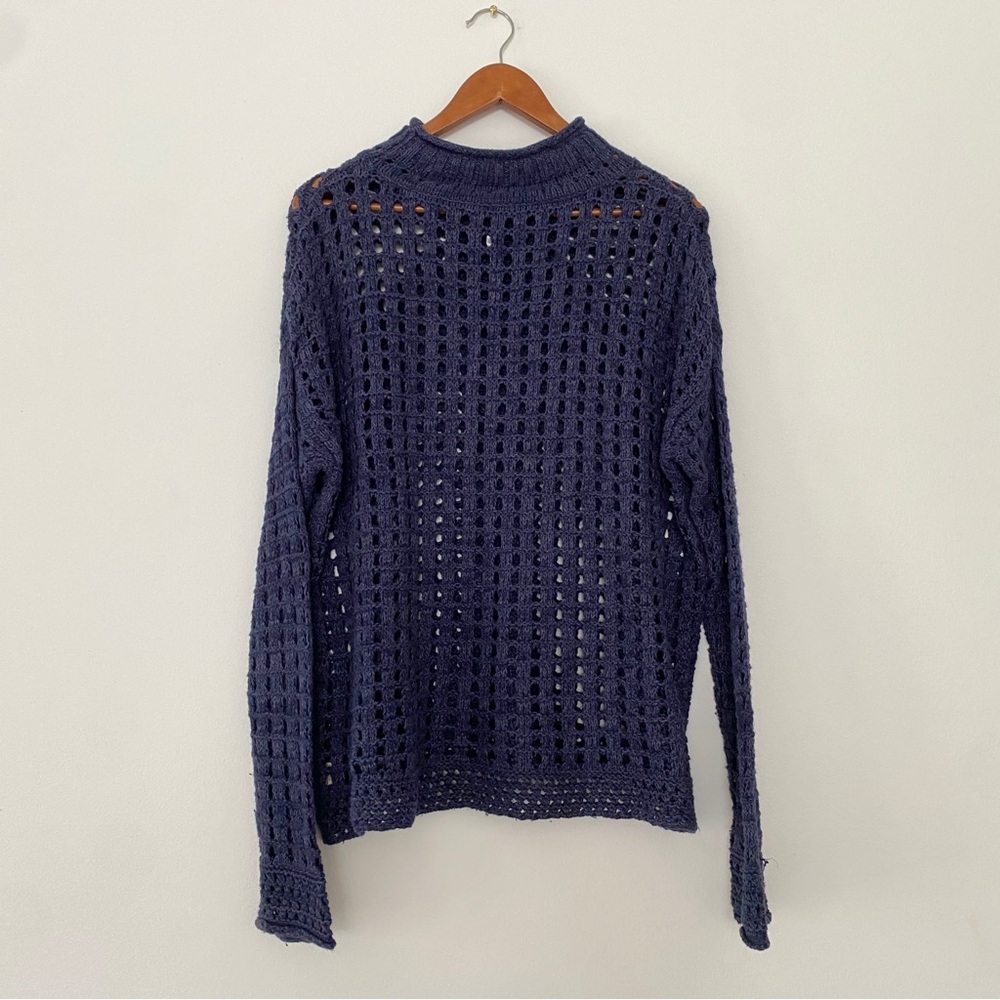 Free People Navy Blue Crochet Cable Knit Sweater Small Boho